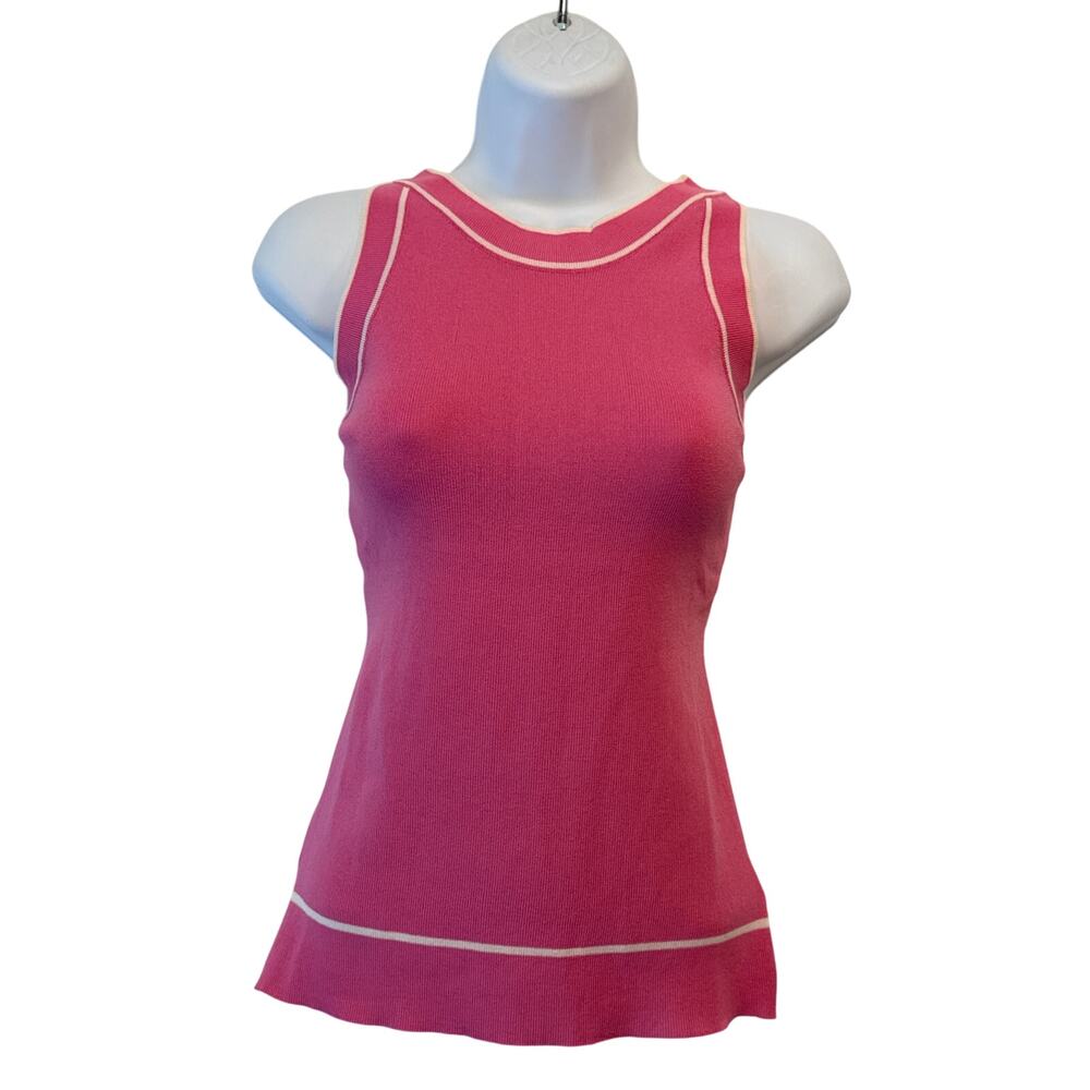 ANNIEWEAR NWT Pink Knit Stretchy Tank with Mock Neck and Cream Accents XL